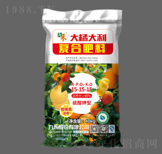 柑橘類適用硫酸鉀型復(fù)合肥料15-15-15-大橘大利-九禾股份