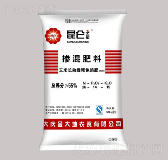 玉米長效緩釋免追摻混肥料（BB肥）26-14-15-昆侖之美-永利肥業(yè)