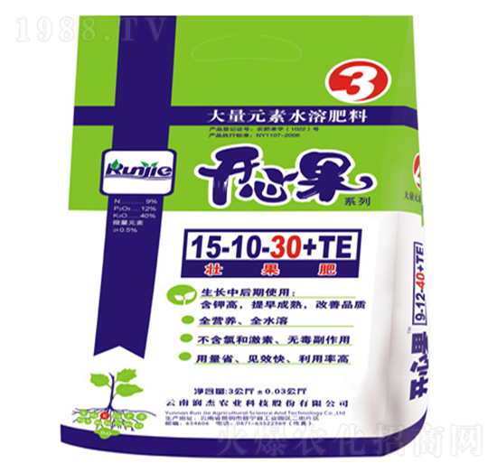 大量元素水溶肥15-10-30+TE-開心果-潤杰農(nóng)科