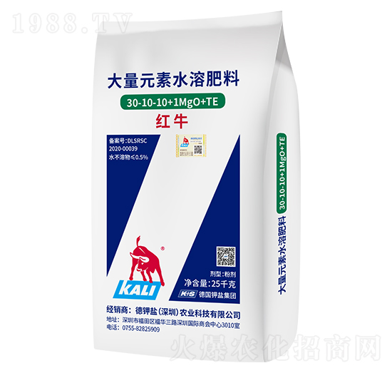 紅牛大量元素水溶肥料30-10-10+1MgO+TE-德鉀鹽農(nóng)業(yè)