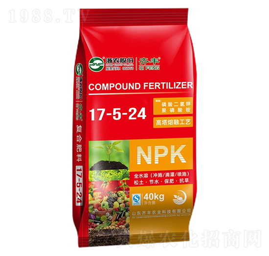 40kg高塔熔融復合肥料17-5-24-齊豐農(nóng)業(yè)